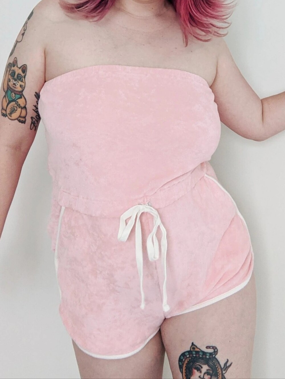 Pink Strapless Terry Cloth Romper